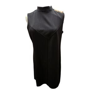 IVANKA TRUMP Womens stretch sheath‎ Black Dress Gold Button Shoulder Detail Sz 8